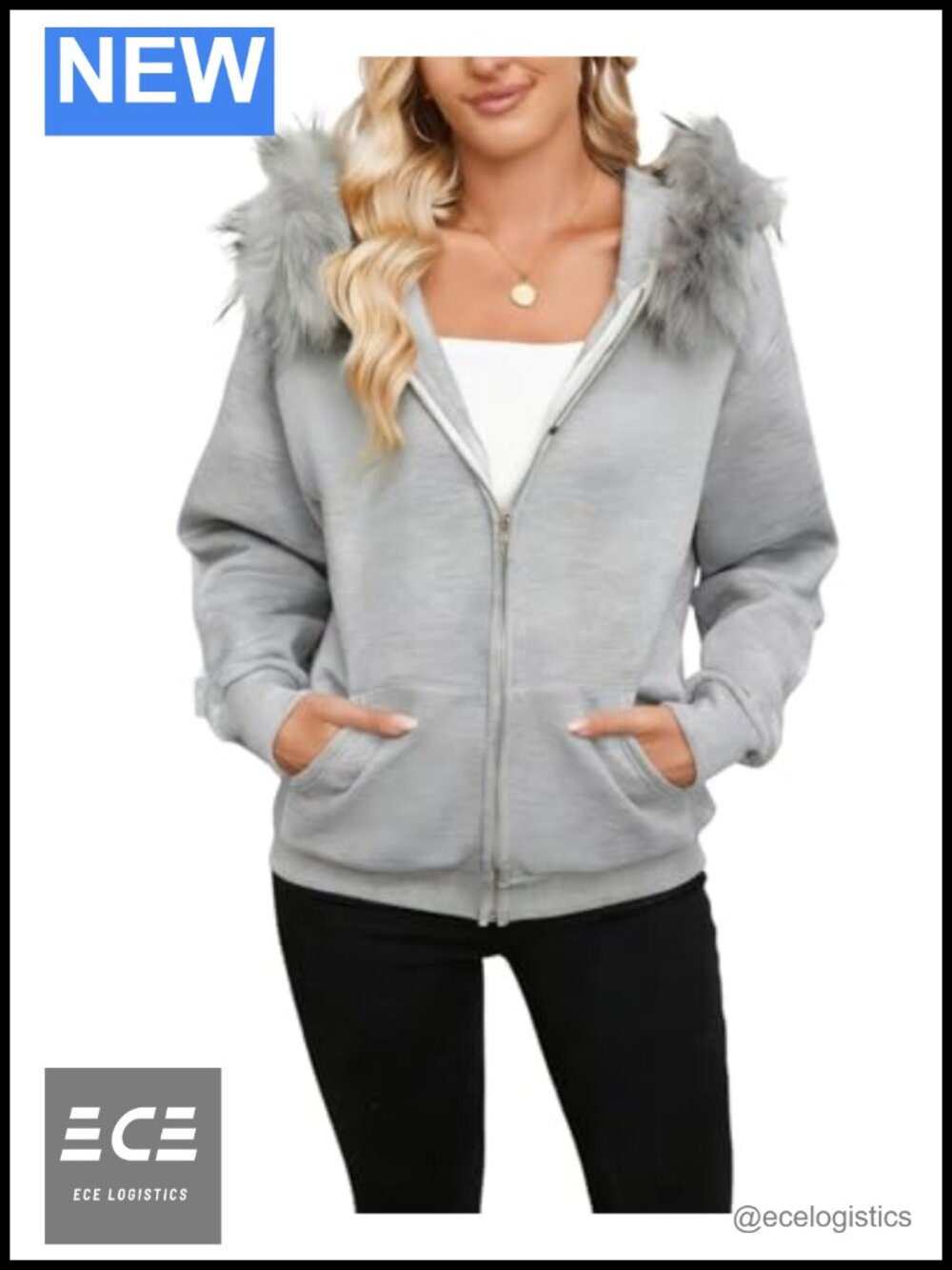 Zip Up Hoodie Womens Oversized Faux Fur Trim Y2K SweatshirtJacket